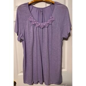 Just My Size Womens Plus Lavender‎ Floral Crochet Neck Tunic Top 4XG 26W 28W